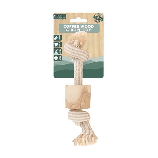 WufWuf - Natural Coffee Wood & Rope Chew Toy