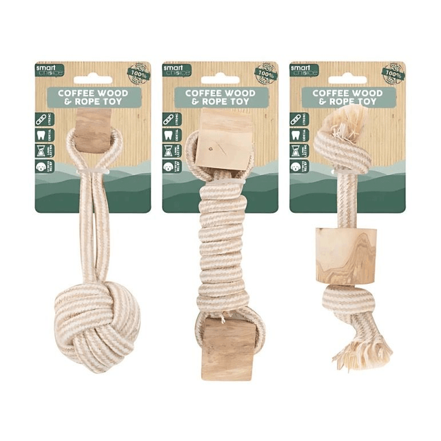WufWuf - Natural Coffee Wood & Rope Chew Toy