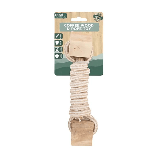 WufWuf - Natural Coffee Wood & Rope Chew Toy