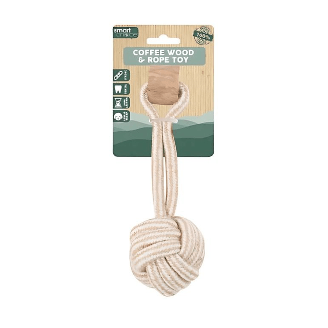 WufWuf - Natural Coffee Wood & Rope Chew Toy
