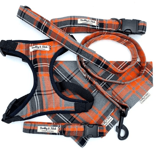 Barkley & Fetch - Orange & Grey Tartan - Harness