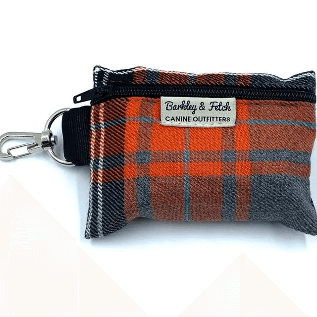 Barkley &amp; Fetch - Orange &amp; Grey Tartan - Poop Bag Holder 