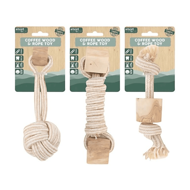 WufWuf - Natural Coffee Wood &amp; Rope Chew Toy