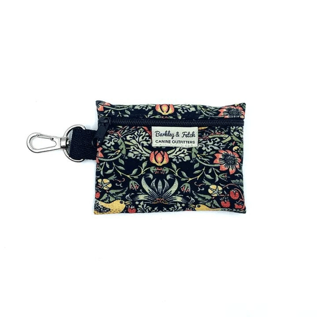 Barkley &amp; Fetch - Black Strawberry Thief - Poop Bag Holder 